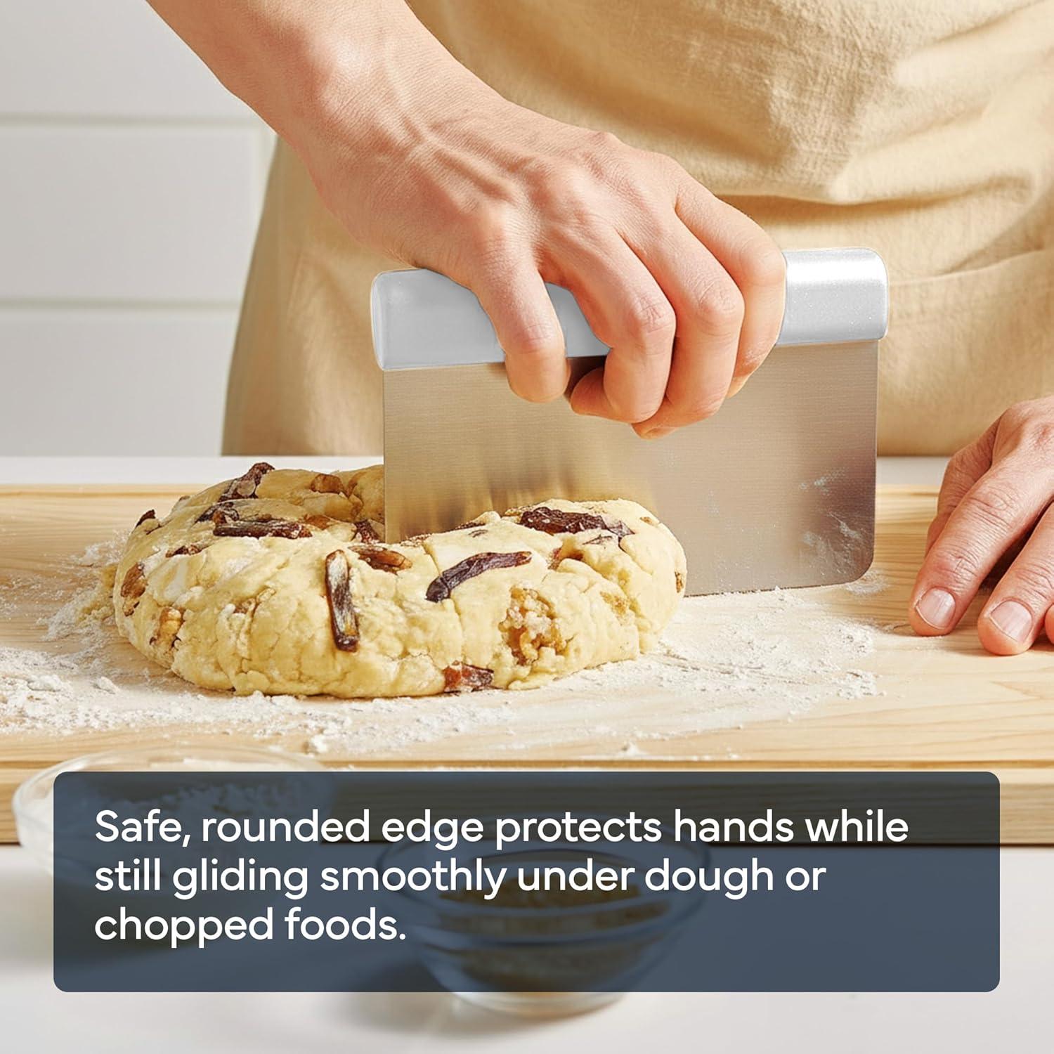 imageMisen Stainless Steel Bench Scraper Versatile Food Scraper with Walnut Handle Ideal for Kitchen Pastry ampamp Dough Durable Cutting Board Scraper Tool Effortless Transfer into Pots ampamp Pans BlackWhite