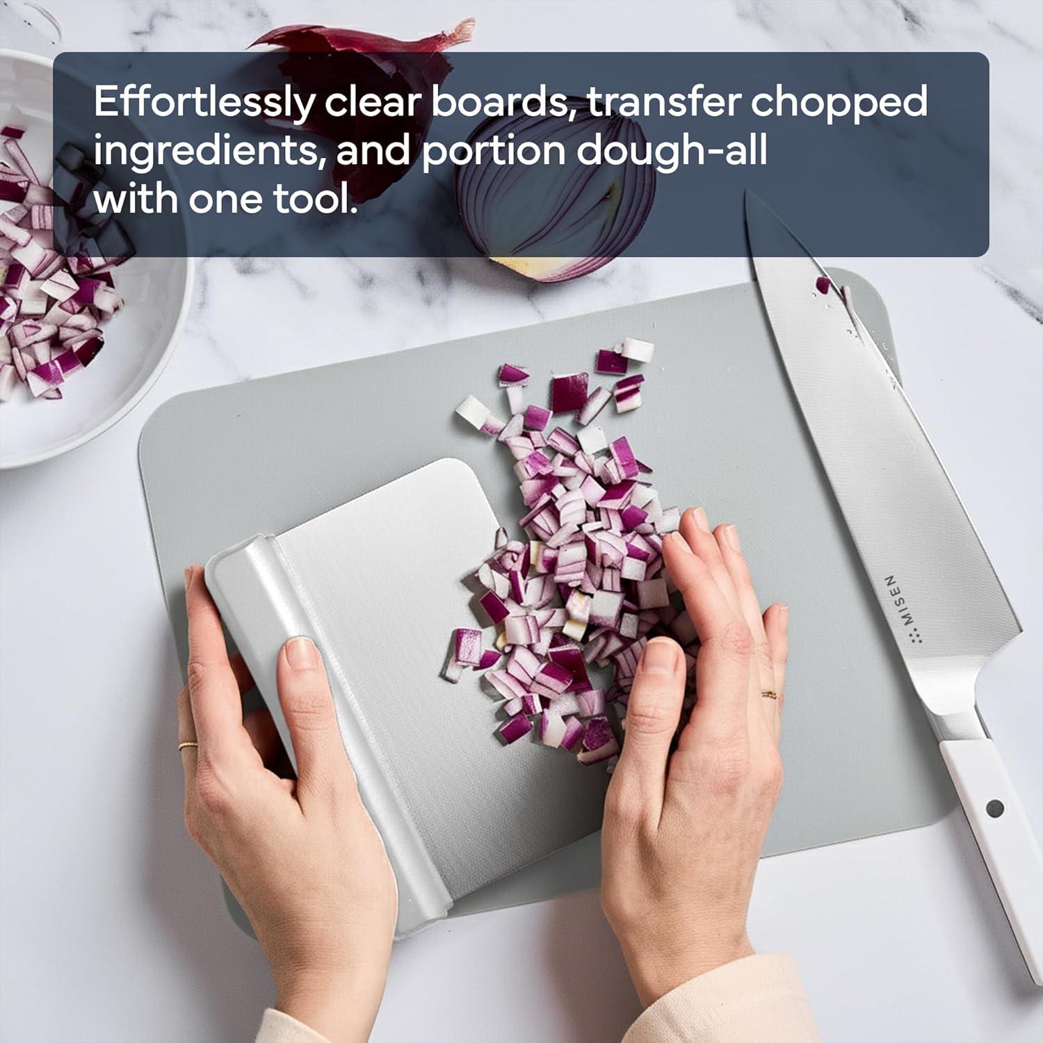 imageMisen Stainless Steel Bench Scraper Versatile Food Scraper with Walnut Handle Ideal for Kitchen Pastry ampamp Dough Durable Cutting Board Scraper Tool Effortless Transfer into Pots ampamp Pans BlackWhite