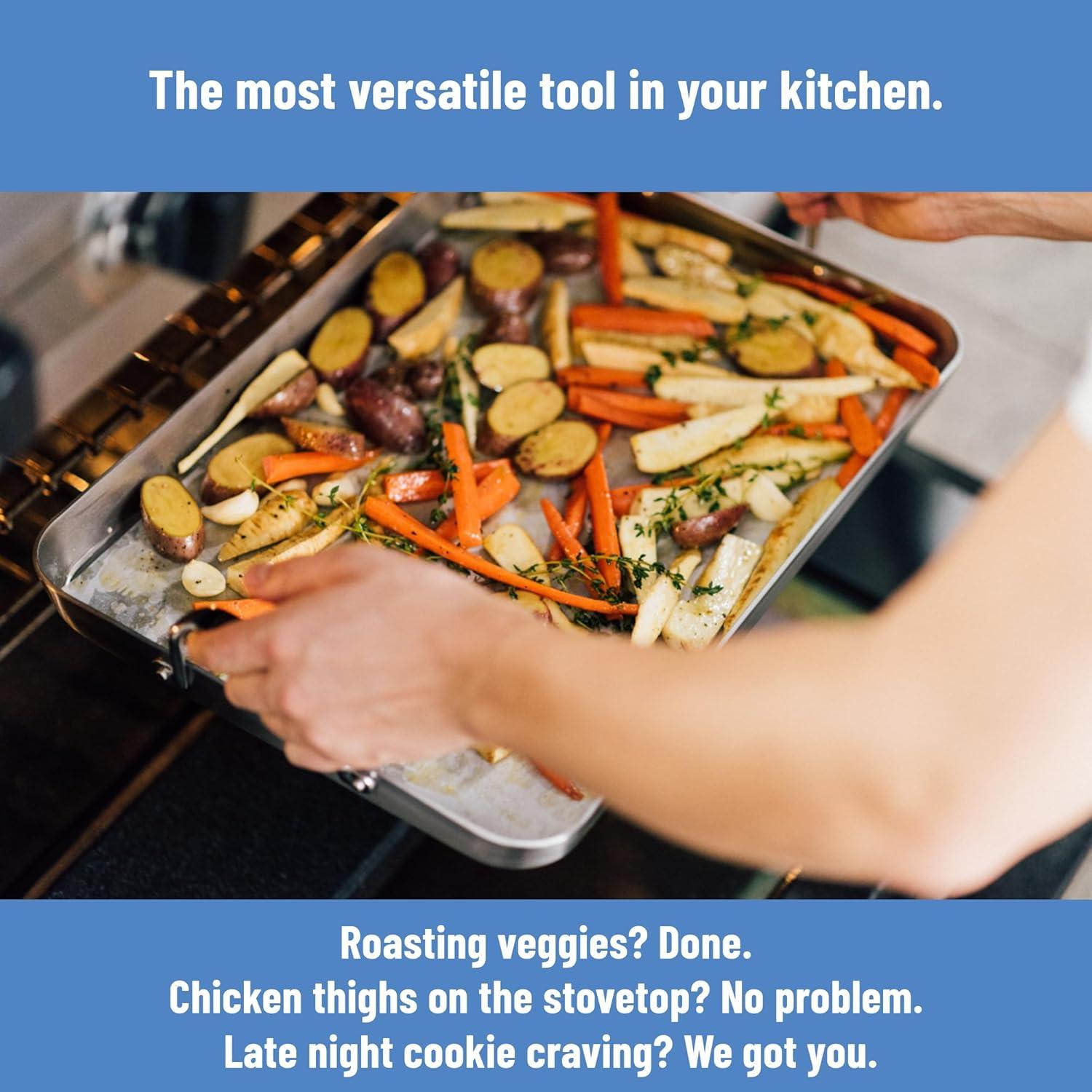 imageMisen Stainless Steel Roasting Pan with Handles Versatile 5Ply Design Easy Grip Handles MultiFunctional Cooking Ideal for Baking Searing ampamp Roasting Superior Heat Conduction Premium 18quot18 inch