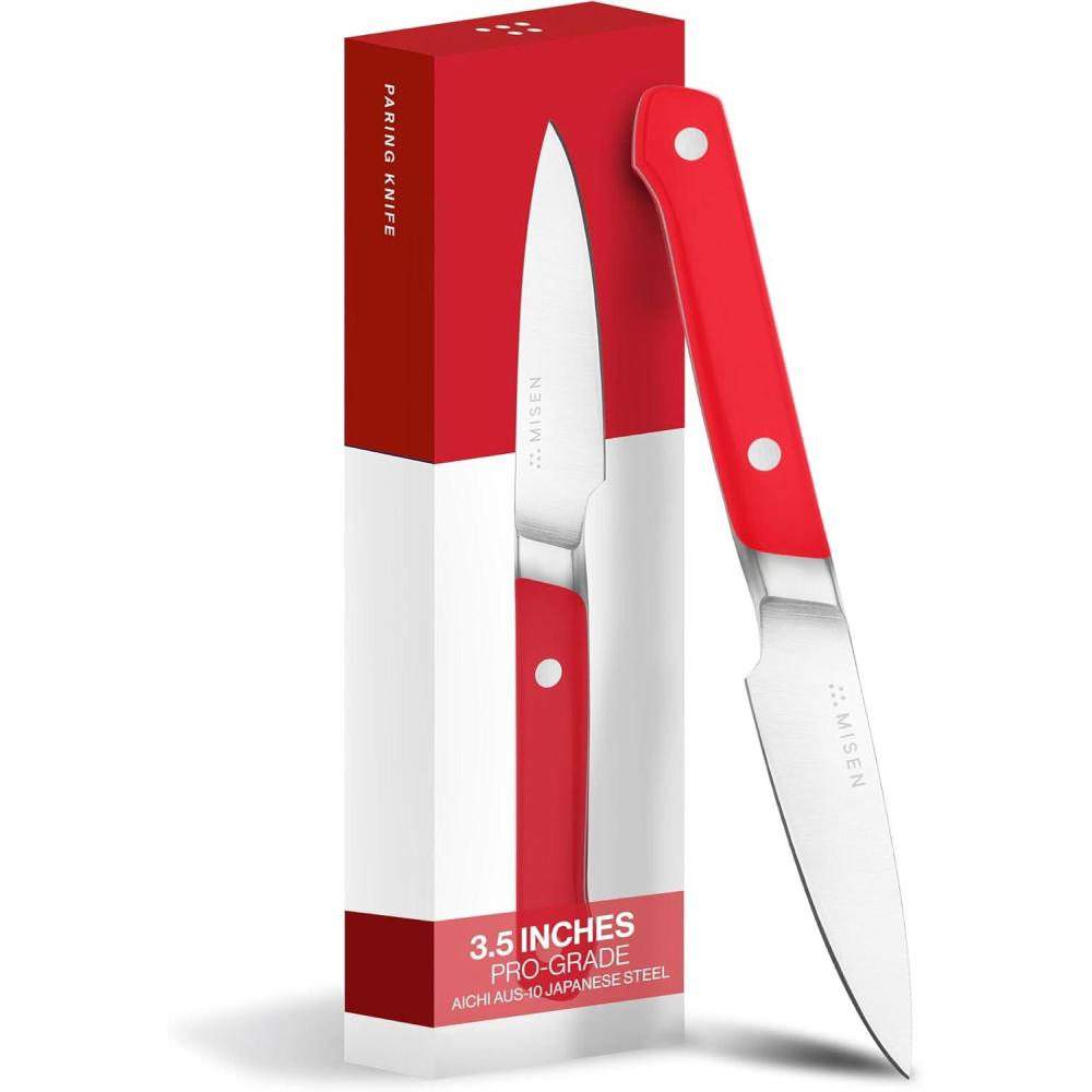 imageMisen 35quot Paring Knife  Precision Kitchen Knife  HighCarbon Stainless Steel Blade  Ergonomic Handle for Peeling Trimming and Slicing  Lightweight Versatile Tool for All Culinary Tasks  GreenRed