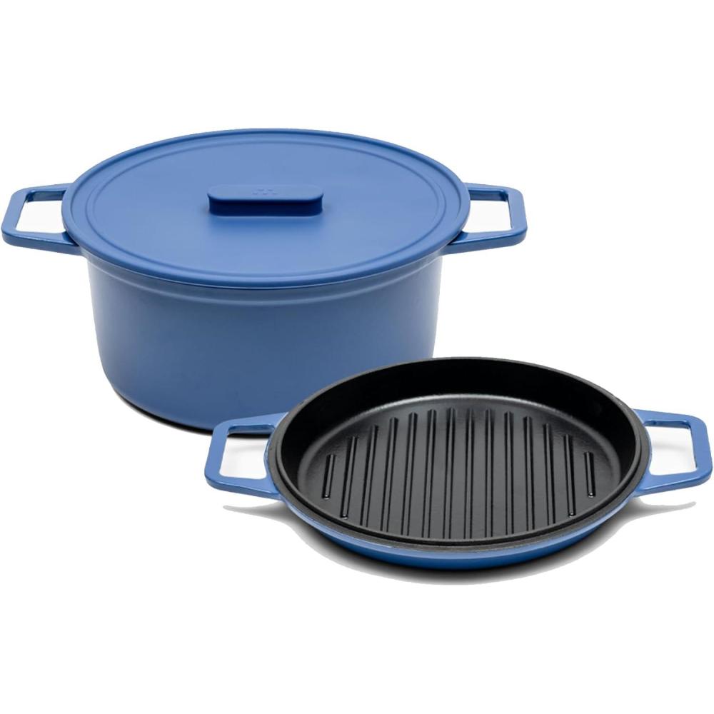 imageMisen 7 QT Enameled Cast Iron Dutch Oven  ChipResistant Enamel Coating  Thick Iron Core For Heat Retention  Large Cooking Surface  Oven Safe Induction Compatible  Grill and Silicone Lid GreenBlue