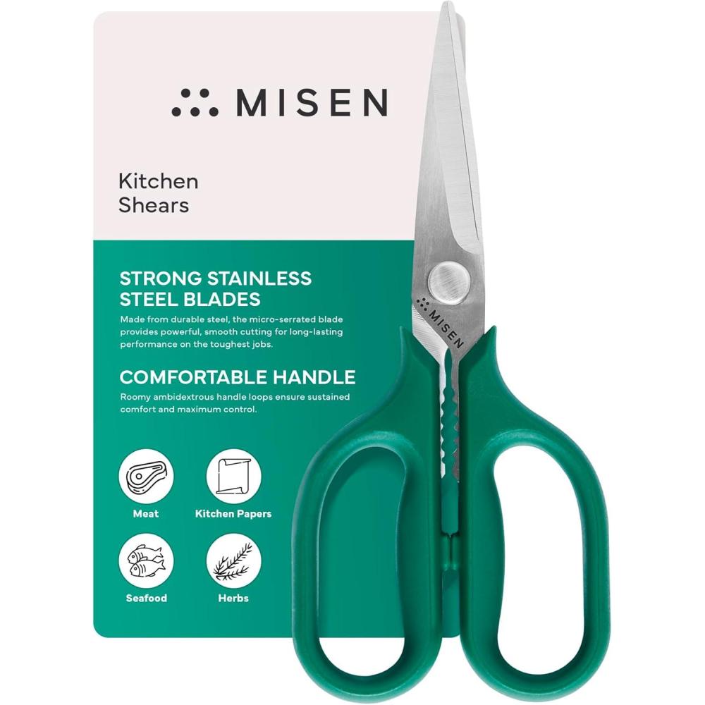 imageMisen Heavy Duty Kitchen Shears  Stainless Steel Versatile and Easy Clean Scissors for Meat Herbs and Veggies  Ambidextrous Comfort Handle  Professional Grade  RedGreen