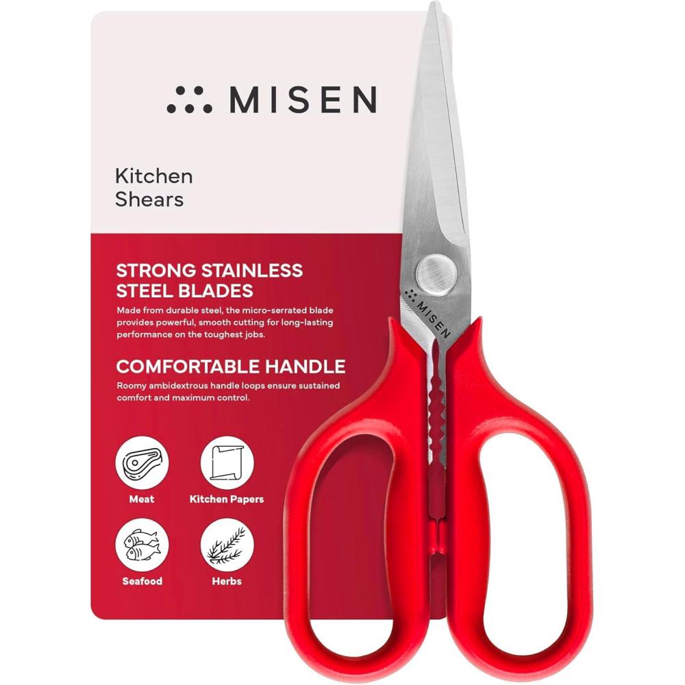 imageMisen Heavy Duty Kitchen Shears  Stainless Steel Versatile and Easy Clean Scissors for Meat Herbs and Veggies  Ambidextrous Comfort Handle  Professional Grade  RedRed