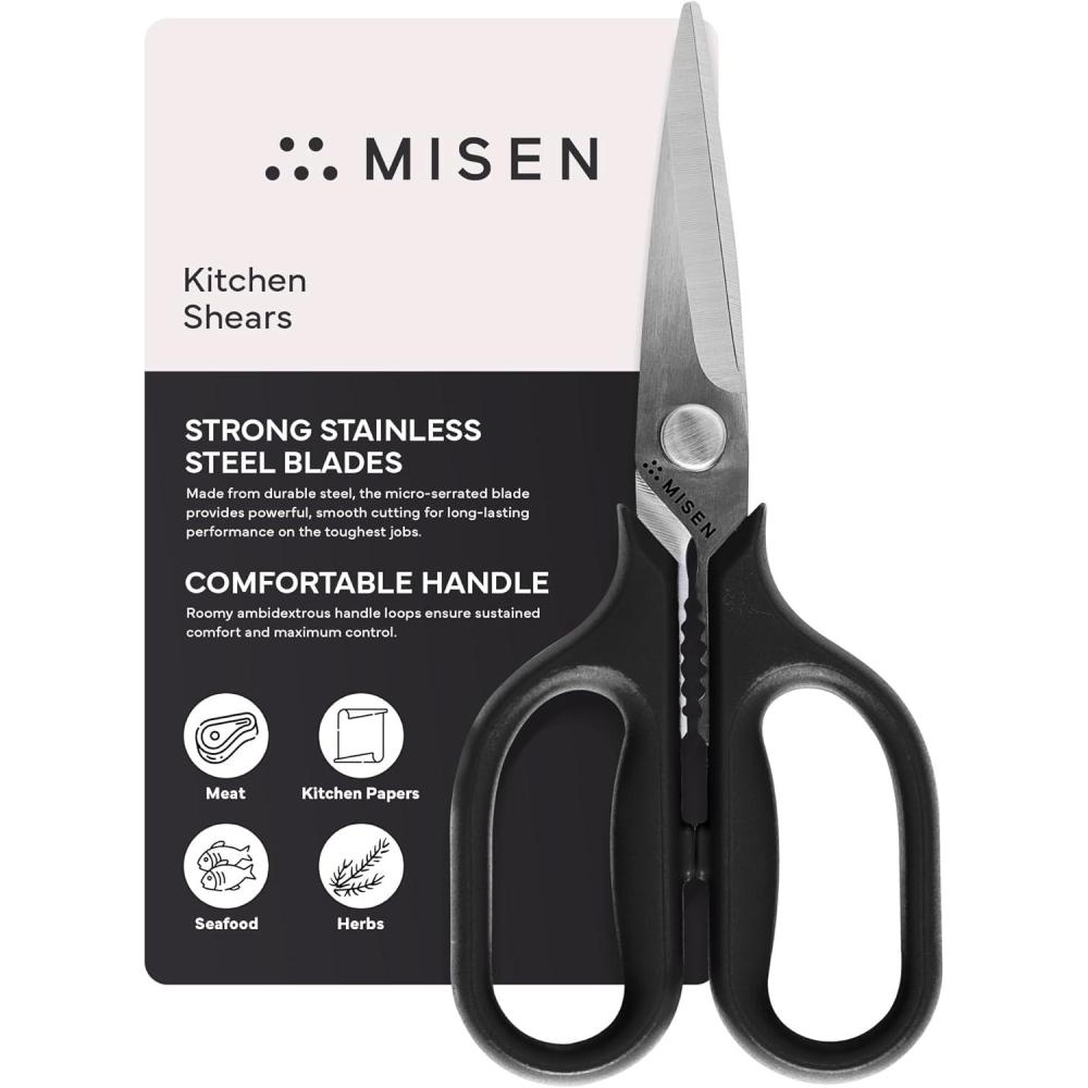 imageMisen Heavy Duty Kitchen Shears  Stainless Steel Versatile and Easy Clean Scissors for Meat Herbs and Veggies  Ambidextrous Comfort Handle  Professional Grade  RedBlack