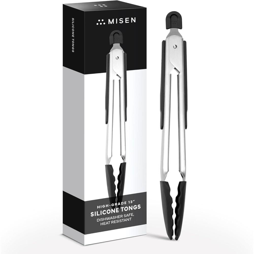 imageMisen Kitchen Tongs  Dishwasher Safe Heavy Duty  Precision SiliconeTipped Grilling Tool  Heat Resistant Nonstick Safe  Perfect for Serving and Air Frying 13 Inch  BlackBlack