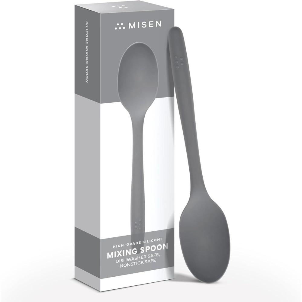 imageMisen Silicone Mixing Spoon  ProfessionalGrade Dishwasher Safe  No Scratch NonstickSafe Kitchen Tool for Stirring Scraping and Serving  Stong Durable Heat Resistant  GrayGray