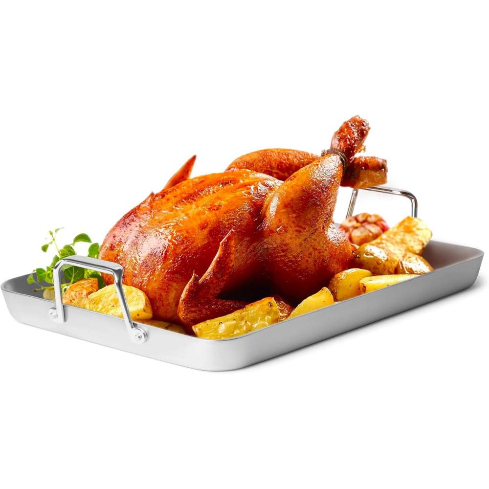 imageMisen Stainless Steel Roasting Pan with Handles  Versatile 5Ply Design Easy Grip Handles MultiFunctional Cooking Ideal for Baking Searing ampamp Roasting Superior Heat Conduction Premium  18quot18 inch