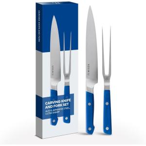 Misen 2-Piece Carving Knife and Fork Set – Precision Cutting with High-Carbon Japanese AUS10 Steel – Essential for Roasts, Turkey, and Meat – Ergonomic Design for Perfect Slicing and Serving – Black(Blue)