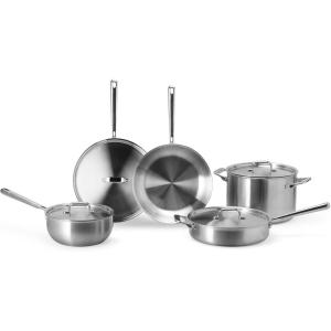 Misen 5-Ply Stainless Steel Cookware Set – Versatile, Dishwasher Safe – 9-Piece Set – 10″ Skillet, 12″ Skillet + Lid, 3 QT Saute Pan + Lid, 3 QT Saucier + Lid, 8 QT Stockpot + Lid(9 Piece)