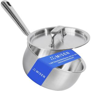 Misen 5-Ply Stainless Steel Saucier with Lid– Induction-Compatible Pan with Curved Sides for Smooth Stirring – Oven Safe to 800F – Even Heat Distribution & Ergonomic Handle – 1.5 QT(1.5 Quarts)