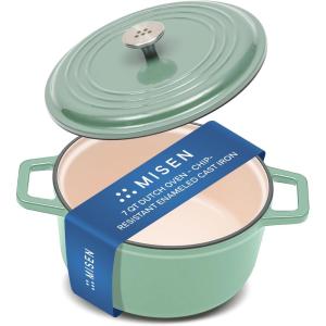 Misen 7 QT Enameled Cast Iron Dutch Oven – Chip-Resistant Enamel Coating – Thick Iron Core For Heat Retention – Large Cooking Surface – Oven Safe, Induction Compatible – Traditional Lid, Black(Green)