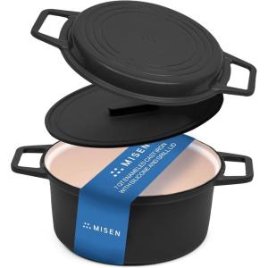 Misen 7 QT Enameled Cast Iron Dutch Oven – Chip-Resistant Enamel Coating – Thick Iron Core For Heat Retention – Large Cooking Surface – Oven Safe, Induction Compatible – Grill and Silicone Lid, Green(Black)