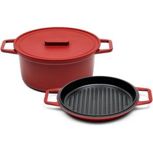 Misen 7 QT Enameled Cast Iron Dutch Oven – Chip-Resistant Enamel Coating – Thick Iron Core For Heat Retention – Large Cooking Surface – Oven Safe, Induction Compatible – Grill and Silicone Lid, Green(Red)