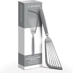 Misen Fish Stainless Steel Spatula – Slotted Turner for Cooking – Perfect for Frying – Heat Resistant – Dishwasher Safe -1mm Thick Flexible Flipper – Soft Silicone Grip Handle for Easy Use(Gray)