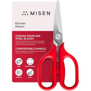 Misen Heavy Duty Kitchen Shears – Stainless Steel, Versatile and Easy Clean Scissors for Meat, Herbs and Veggies – Ambidextrous Comfort Handle – Professional Grade – Red(Red)