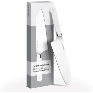 Misen Japanese Santoku Chef Knife – 7.5 Inch High Carbon Stainless Steel – Classic Japanese Knife Design for Cutting, Slicing, and Chopping – Razor Sharp Japanese Style Kitchen Knife, Black(White)