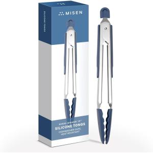 Misen Kitchen Tongs – Dishwasher Safe, Heavy Duty – Precision Silicone-Tipped Grilling Tool – Heat Resistant, Nonstick Safe – Perfect for Serving and Air Frying- 13 Inch | Black(Blue)
