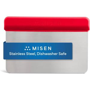 Misen Stainless Steel Bench Scraper – Versatile Food Scraper with Walnut Handle – Ideal for Kitchen, Pastry & Dough – Durable Cutting Board Scraper Tool – Effortless Transfer into Pots & Pans – Black(Red)