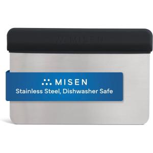 Misen Stainless Steel Bench Scraper – Versatile Food Scraper with Walnut Handle – Ideal for Kitchen, Pastry & Dough – Durable Cutting Board Scraper Tool – Effortless Transfer into Pots & Pans – Black(Black)