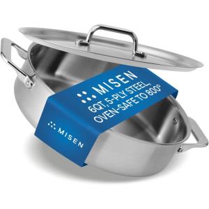Misen 5-Ply Stainless Steel 6QT Rondeau – Wide, Flat Cooking Surface – Even Heating, Perfect Searing – Durable, Versatile Cookware – Oven-Safe to 800F, Induction Compatible
