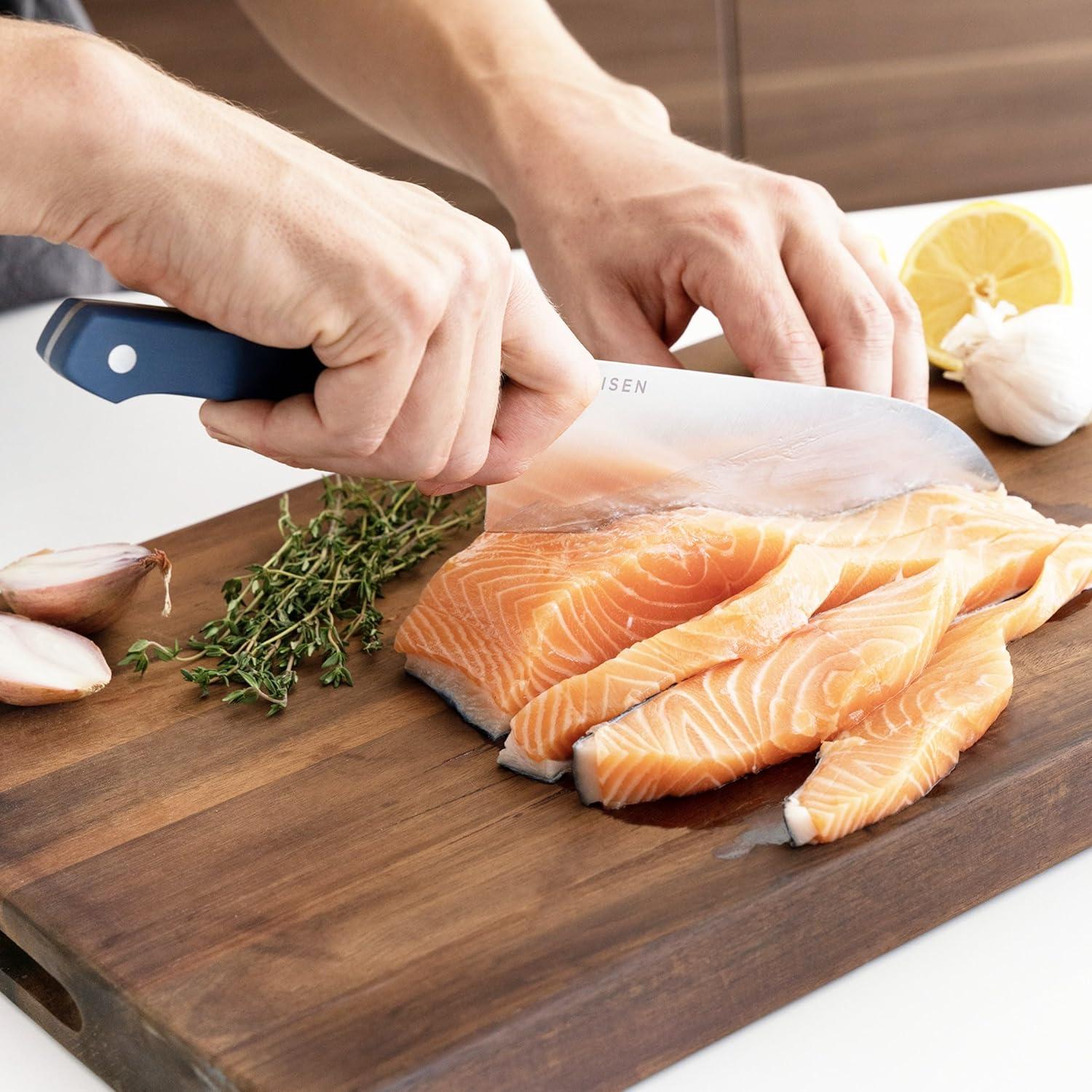 imageMisen 75 Santoku Knife High Carbon Stainless Steel Classic Japanese Chef Knife Design for Cutting Slicing and Chopping Razor Sharp Japanese Style Kitchen Knife GreenBlue