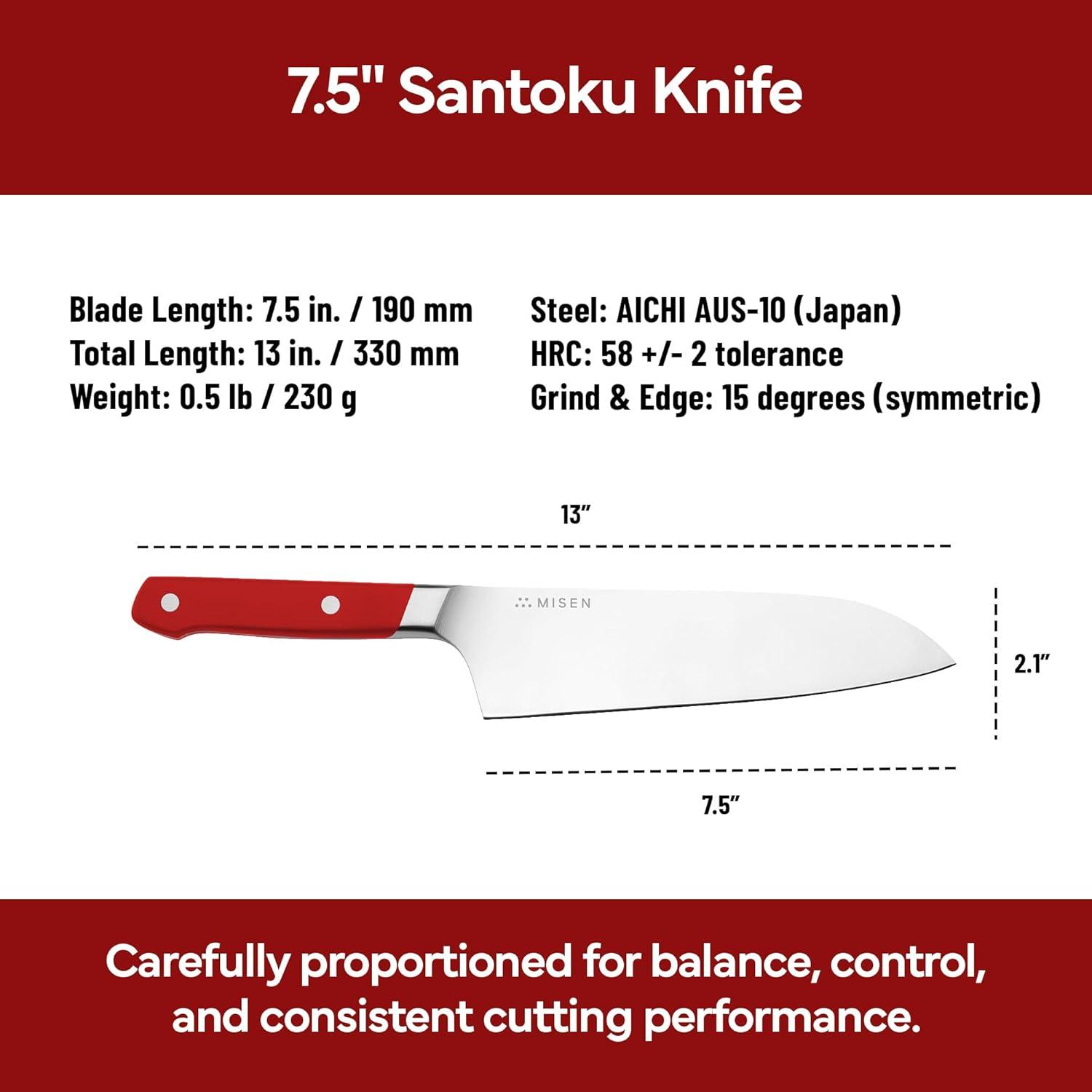 imageMisen 75 Santoku Knife High Carbon Stainless Steel Classic Japanese Chef Knife Design for Cutting Slicing and Chopping Razor Sharp Japanese Style Kitchen Knife GreenRed