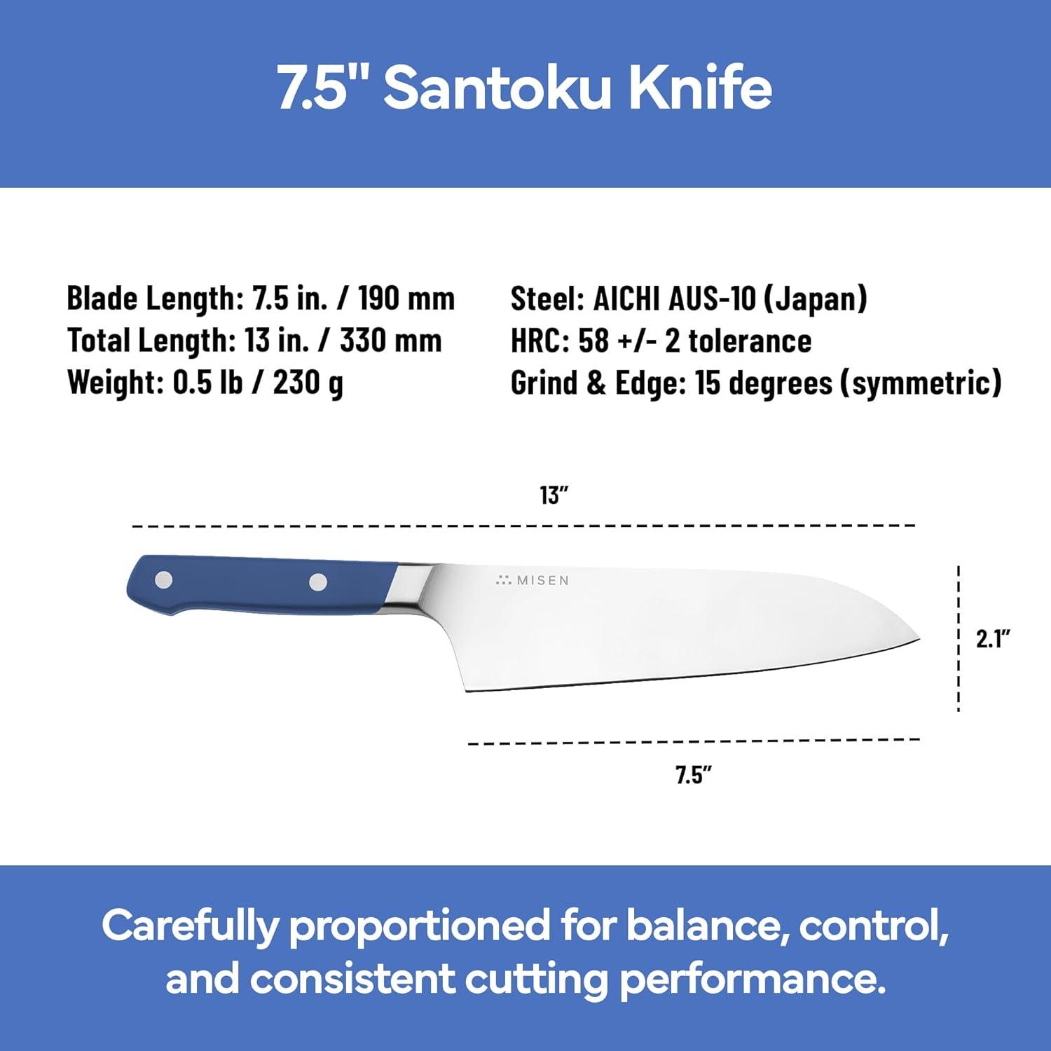 imageMisen 75 Santoku Knife High Carbon Stainless Steel Classic Japanese Chef Knife Design for Cutting Slicing and Chopping Razor Sharp Japanese Style Kitchen Knife GreenBlue