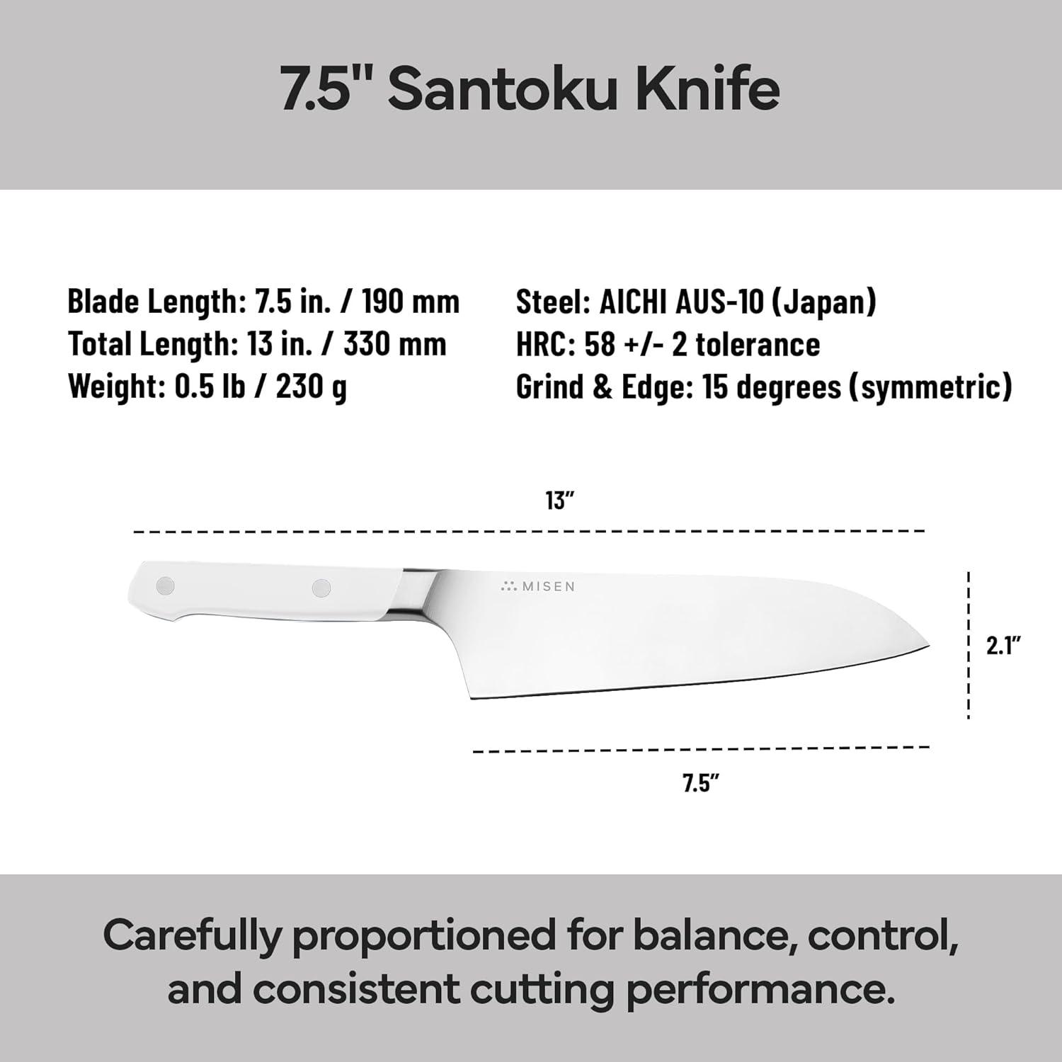 imageMisen 75 Santoku Knife High Carbon Stainless Steel Classic Japanese Chef Knife Design for Cutting Slicing and Chopping Razor Sharp Japanese Style Kitchen Knife GreenWhite