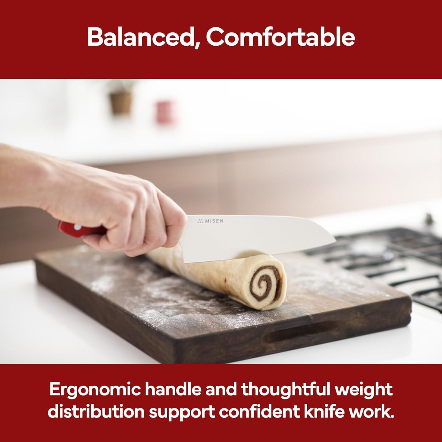 imageMisen 75 Santoku Knife High Carbon Stainless Steel Classic Japanese Chef Knife Design for Cutting Slicing and Chopping Razor Sharp Japanese Style Kitchen Knife GreenRed