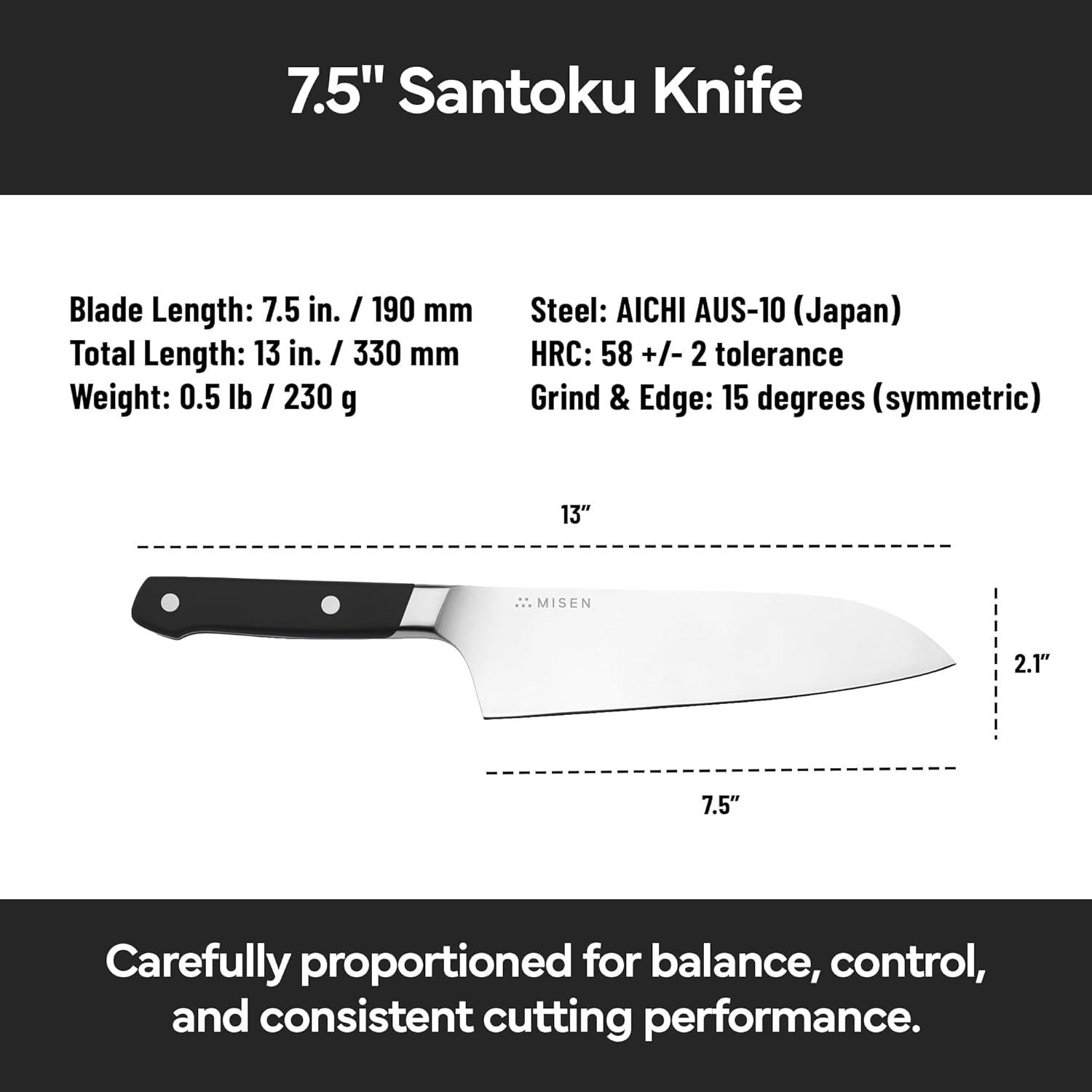 imageMisen 75 Santoku Knife High Carbon Stainless Steel Classic Japanese Chef Knife Design for Cutting Slicing and Chopping Razor Sharp Japanese Style Kitchen Knife GreenBlack