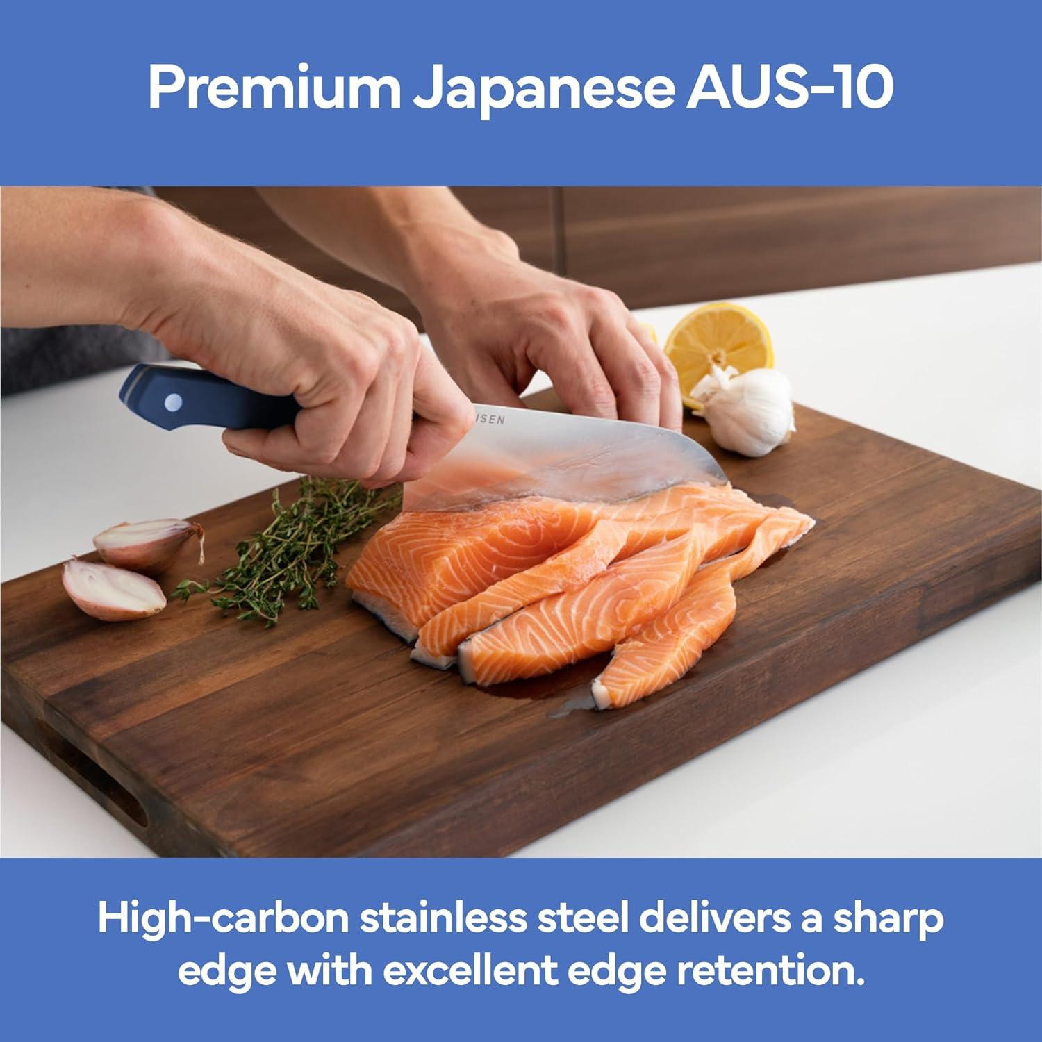 imageMisen 75 Santoku Knife High Carbon Stainless Steel Classic Japanese Chef Knife Design for Cutting Slicing and Chopping Razor Sharp Japanese Style Kitchen Knife GreenBlue