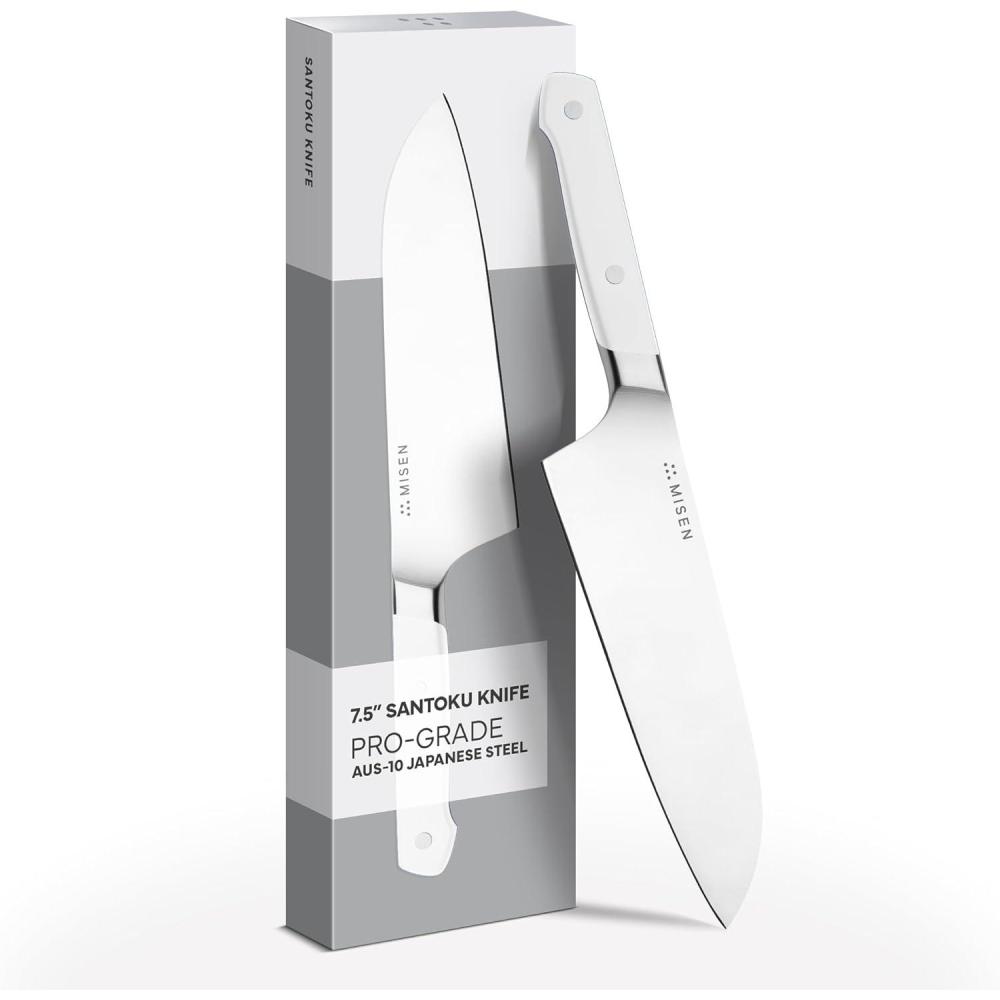 imageMisen 75 Santoku Knife High Carbon Stainless Steel Classic Japanese Chef Knife Design for Cutting Slicing and Chopping Razor Sharp Japanese Style Kitchen Knife GreenWhite